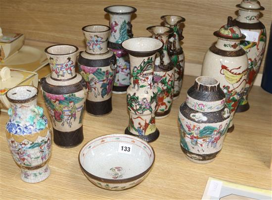 A quantity of Chinese crackle ware vases tallest 34cm